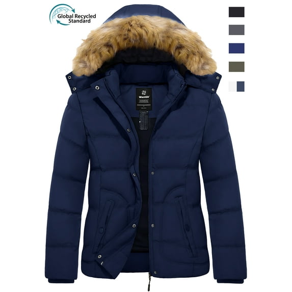 Wantdo Women's Winter Coat Waterproof Winter Jacket Hooded Cotton Puffer Jacket Navy M