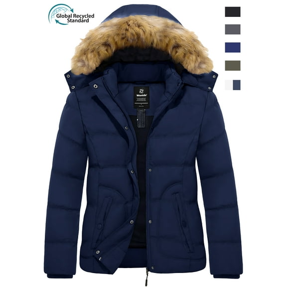 Wantdo Women's Winter Coat Waterproof Winter Jacket Hooded Cotton Puffer Jacket Navy M
