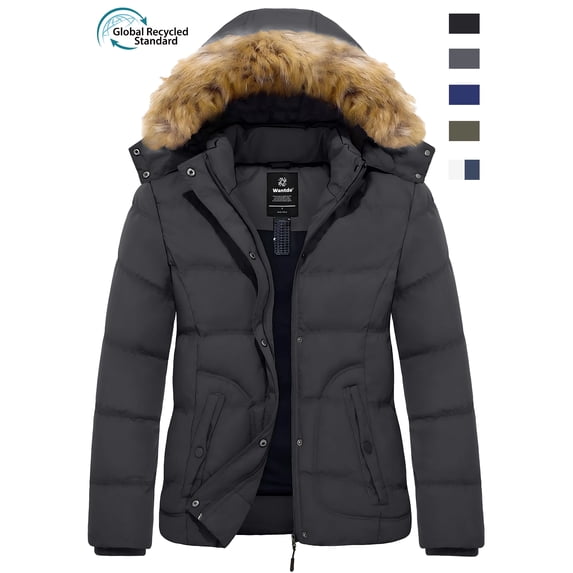 Wantdo Women's Winter Coat Waterproof Winter Jacket Quilted Zip-up Jacket Dark Gray L