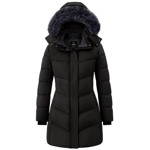 Wantdo Women's Winter Coat Waterproof Winter Jacket Waterproof Jacket Quilted Parka Jacket Black L