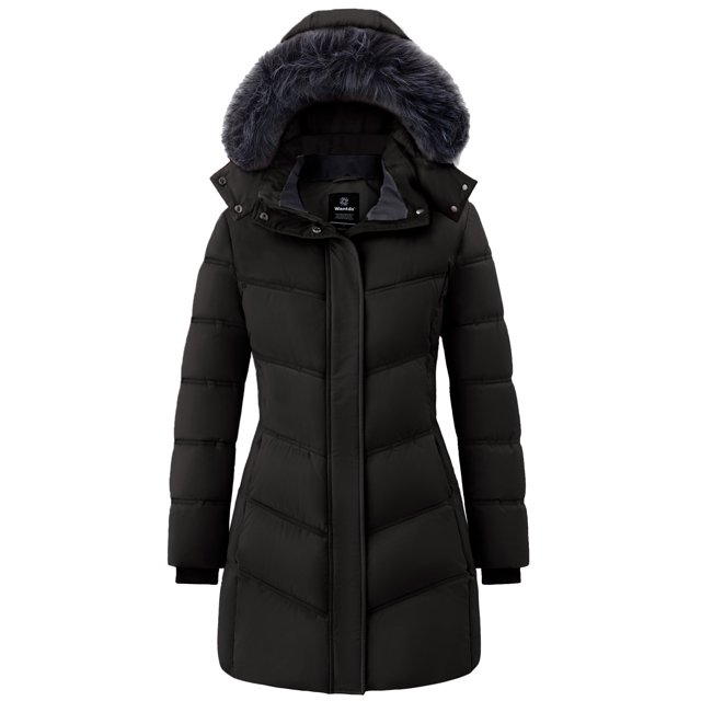 Wantdo Women's Winter Coat Waterproof Winter Jacket Waterproof Jacket Quilted Parka Jacket Black L