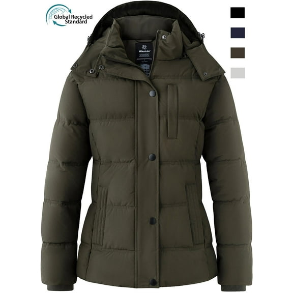 Wantdo Women's Winter Coats Waterproof Winter Coat Recycled Puffer Jacket Army Green S