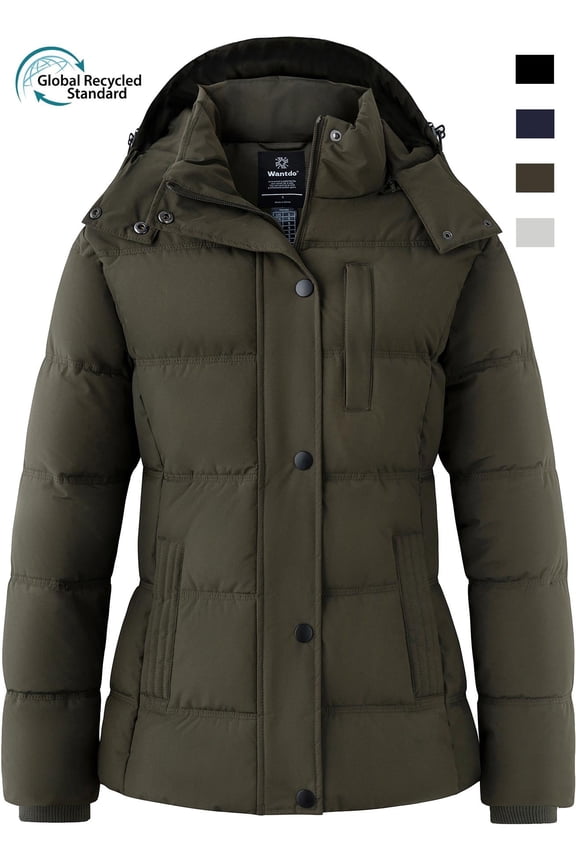 Women's Winter Coats Waterproof Winter Coat Recycled Puffer Jacket Army Green S