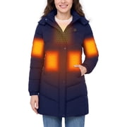 Women's Winter Heated Jacket with 20000mAh Battery Pack, Mid Length Warm Coat for Cold Weather Navy X-Large
