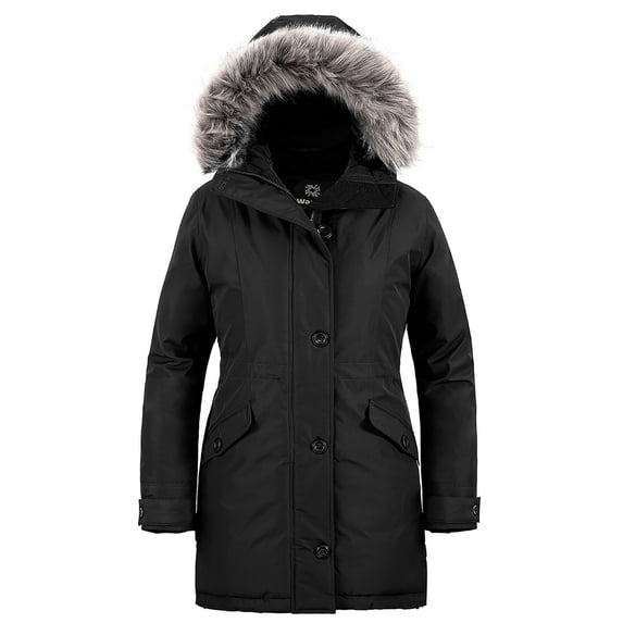 Wantdo Women's Winter Jacket Heavy Waterproof Winter Coat Hooded Parka Jacket Black M