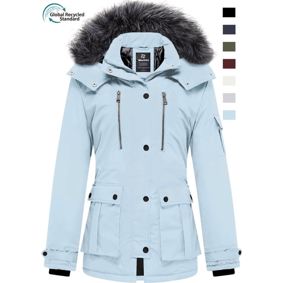Wantdo Women's Winter Jacket Insulated Winter Coat Hooded Winter Parka Coat Ice Blue L