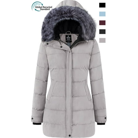 Wantdo Women's Winter Jacket Long Quilted Winter Coat Thicken Puffer Jacket Gray 2XL