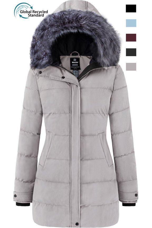 Women's Winter Jacket Long Quilted Winter Coat Thicken Puffer Jacket Gray 2XL