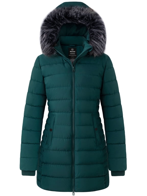 Women's Winter Jacket Mid-Length Winter Coat Hooded Puffer Jacket Blackish Green L
