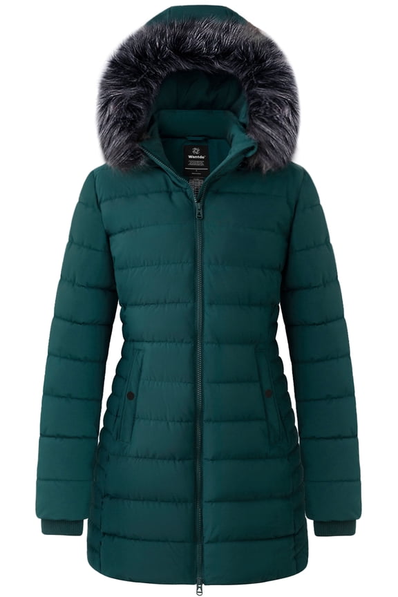 Women's Winter Jacket Mid-Length Winter Coat Hooded Puffer Jacket Blackish Green L