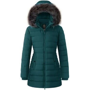 Wantdo Women's Winter Jacket Mid-Length Winter Coat Hooded Puffer Jacket Blackish Green L