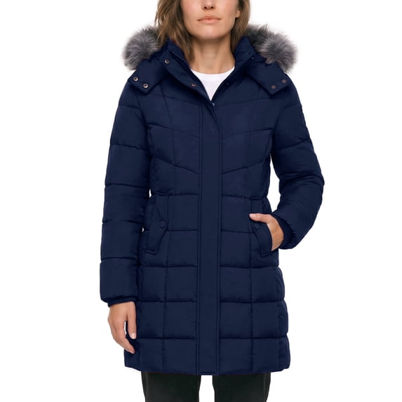 Wantdo Women's Plus Size Jacket Padded Winter Coat Waterproof Winter Jacket Quilted Parka Navy 2XL