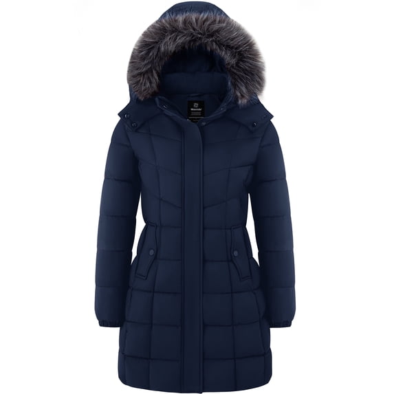 Wantdo Women's Jacket Warm Winter Coat Quilted Winter Jacket Long Puffer Parka Jacket Navy L