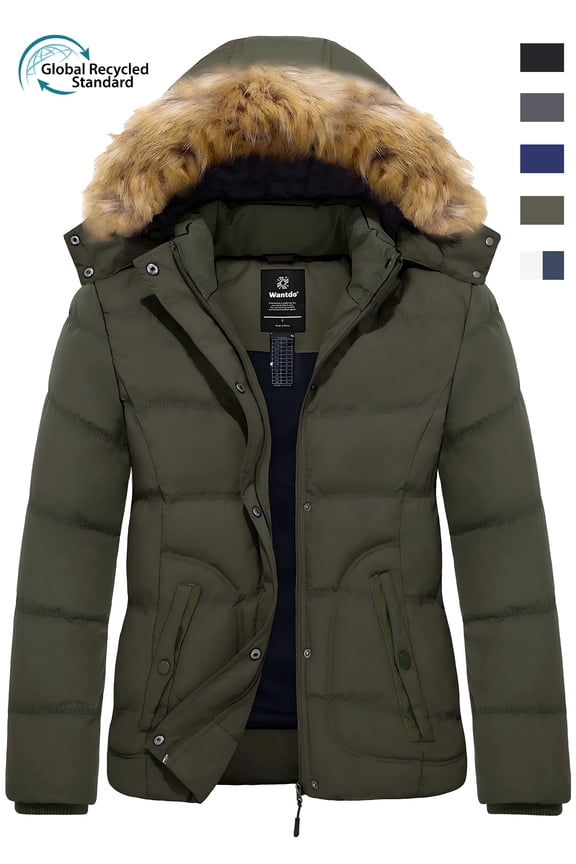 Women's Winter Jacket Quilted Winter Puffer Coat Warm Jacket with Hood Army Green M