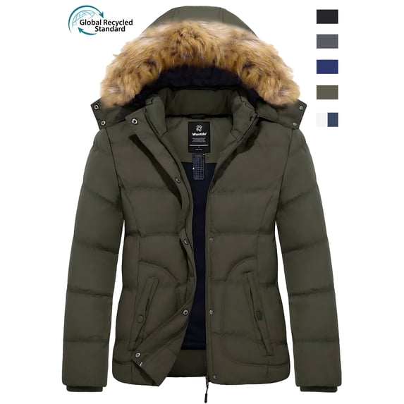 Wantdo Women's Winter Jacket Quilted Winter Puffer Coat Warm Jacket with Hood Army Green M