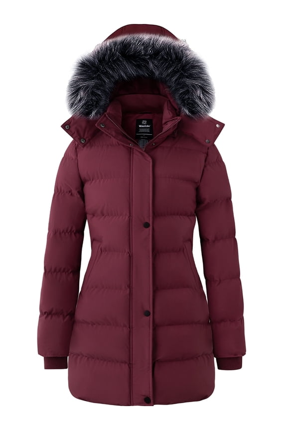 Women's Winter Jacket Recycled Warm Winter Coat Waterproof Puffy Jacket Wine Red S