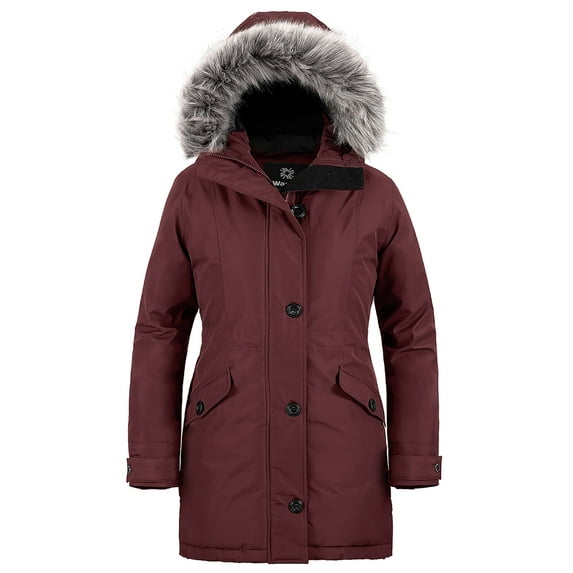 Wantdo Women's Winter Jacket Warm Long Winter Coat Quilted Winter Cotton Coat Wine Red M