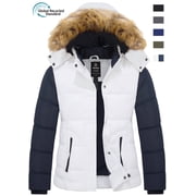 Women's Winter Jacket Waterproof Winter Coat Windproof Puffer Jacket White & Navy L