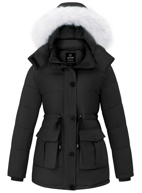 Women's Winter Puffer Coat with Removable Hood Waterproof Warm Jacket Thickened Insulated Parka Black L