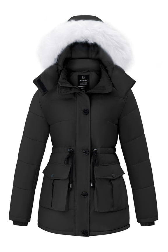Women's Winter Puffer Coat with Removable Hood Waterproof Warm Jacket Thickened Insulated Parka Black L