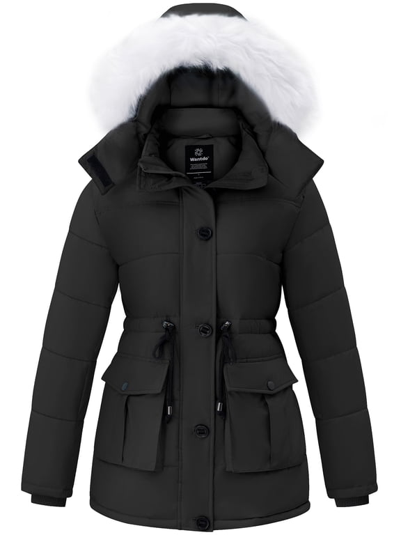 Women's Winter Puffer Coat with Removable Hood Waterproof Warm Jacket Thickened Insulated Parka Black L