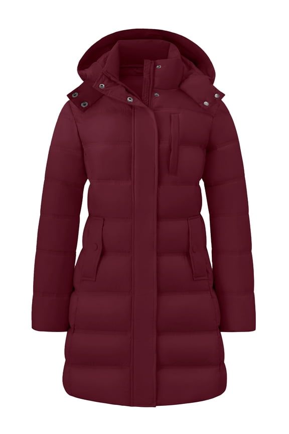 Women's Lightweight Spring and Autumn Puffer Jacket Insulated Waterproof Hooded Padded Coat for Outdoor Wear Wine Red S
