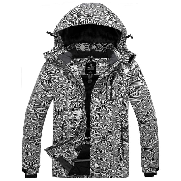 Wantdo Women's Winter Waterproof Ski Jacket Warm Detachable Hood Coat Windproof Jacket Line Flora S