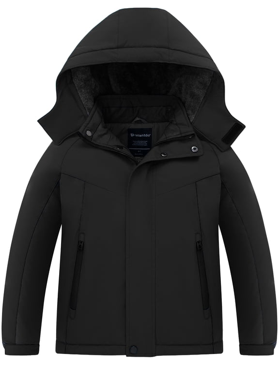 Boy's Ski Jacket Waterproof Snow Coat Insulated Winter Jacket Warm Ski Parka Black 6/7