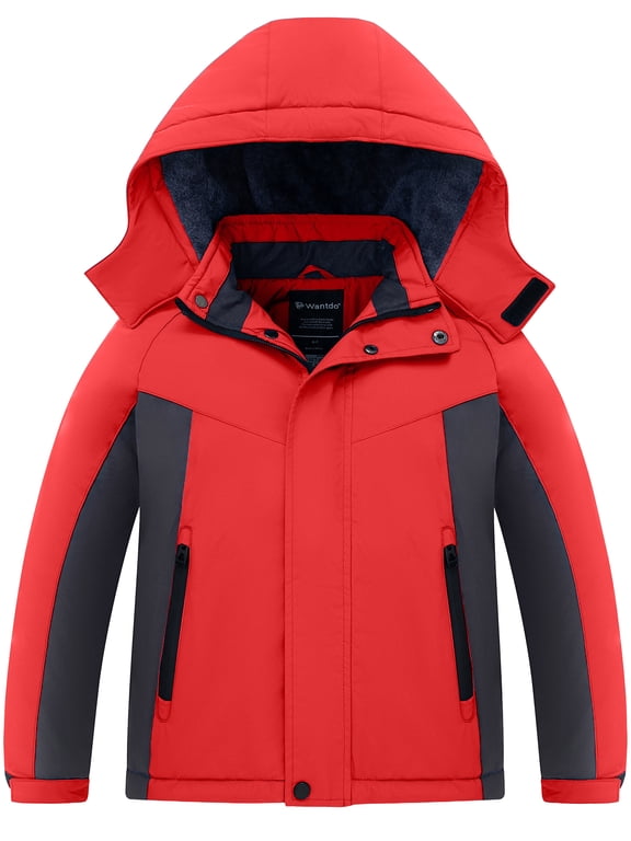 Boy's Ski Jacket Waterproof Snow Coat Insulated Winter Jacket Rain Jacket Red&Gray 10/12