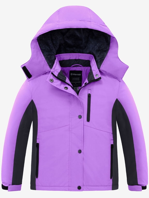 Girl's Winter Jacket Waterproof Ski Coat Waterproof Snow Parka with Hood Purple&Gray 6/7