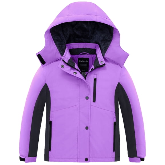 Wantdo Girl's Snow Jacket Quilted Ski Coat Windproof Skiing Jacket Winter Coat Purple&Gray 10/12