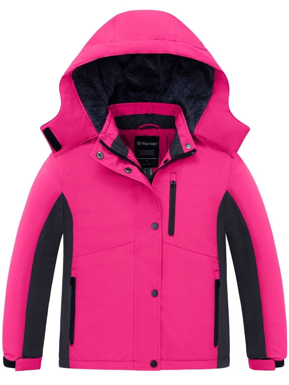 Big Girl's Jacket Waterproof Ski Coat Insulated Snow Jacket Hiking Jacket Rose Red&Gray 18/20