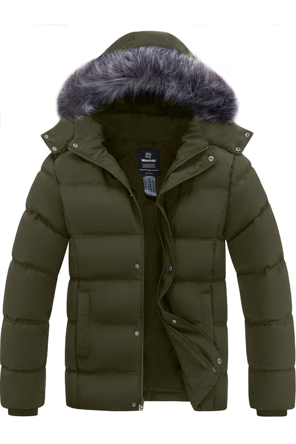 Men's Winter Jacket Insulated Waterproof Jacket Warm Winter Puffer Coat Army Green S