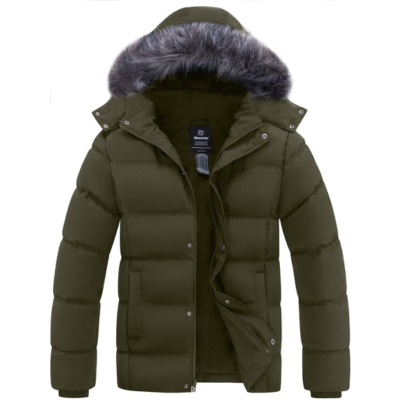 Wantdo Men's Coat Waterproof Winter Coat Heavyweight Winter Jacket with Hood Army Green XL