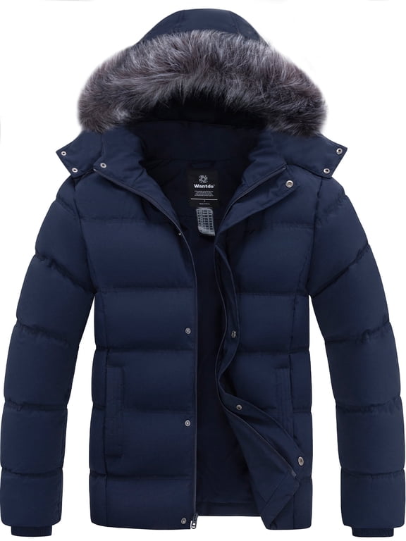 Men's Big and Tall Jacket Padded Winter Coat Warm Waterproof Puffer Jacket Navy 3XL