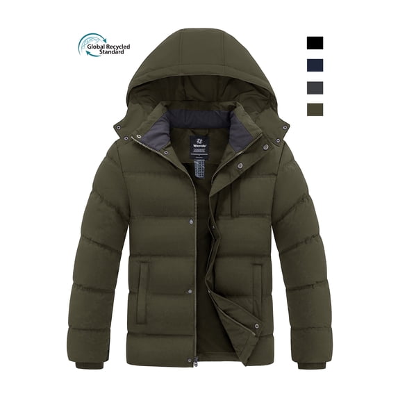 Wantdo Men's Recycled Winter Coat Hooded Winter Jacket Waterproof Puffer Jacket Army Green XL