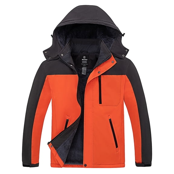 wantdo Men's Ski Jacket Winter Snowboarding Coat Waterproof Winter Jacket Orange&Gray L
