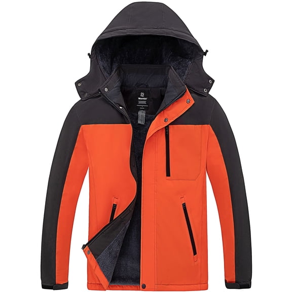 wantdo Men's Ski Jacket Winter Snowboarding Coat Waterproof Winter Jacket Orange&Gray L