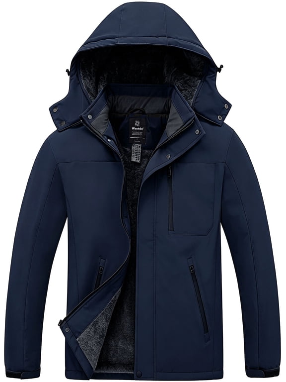Men's Snow Jacket Waterproof Jacket Quilted Winter Parka Warm Outerwear Jacket Navy M
