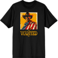 thumbnail image 1 of "Wanted" Cowboy With American Flag Adult Black Crew Neck Short Sleeve Tee-Medium, 1 of 2