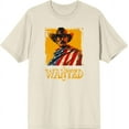 thumbnail image 1 of "Wanted" Cowboy With American Flag Adult Natural Crew Neck Short Sleeve Tee-Medium, 1 of 2