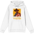 thumbnail image 1 of "Wanted" Cowboy With American Flag Adult White Long Sleeve Hoodie-Small, 1 of 6