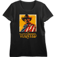 thumbnail image 1 of "Wanted" Cowboy With American Flag Women's Black Crew Neck Short Sleeve Top-Medium, 1 of 6