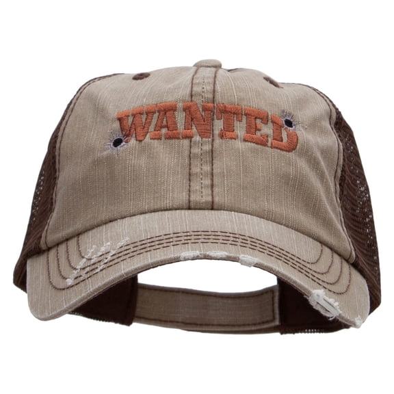 Wanted Embroidered Low Profile Special Cotton Mesh Cap - Khaki Brown OSFM