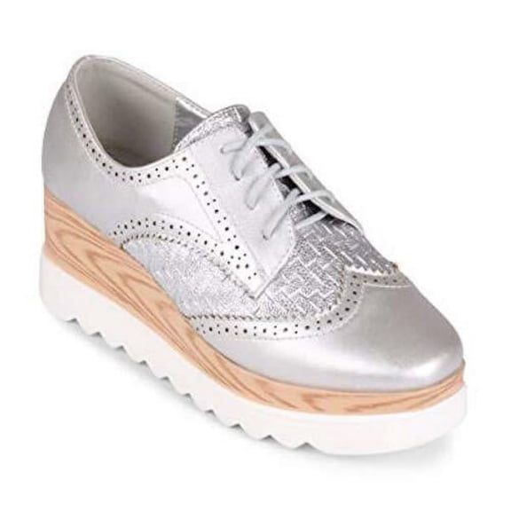 Wanted Gallaway Lace up Platform Wedge Oxford SILVER SZ 7.5M