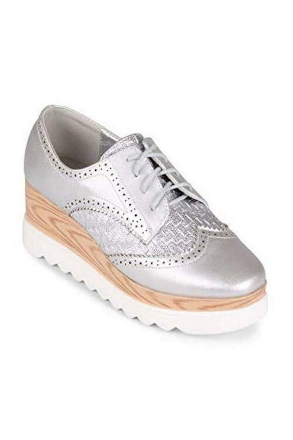Gallaway Lace up Platform Wedge Oxford SILVER SZ 7.5M