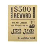 Wanted Outlaw Jesse James $500 Reward Poster Western Decor Parchment Paper Man Cave Wall Art