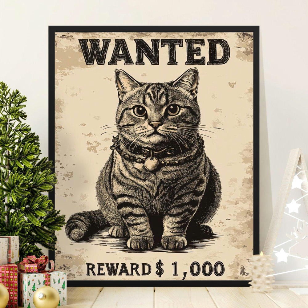 Wanted For Reward Bad Cat Poster - Vintage Animal Art Home Decor ...