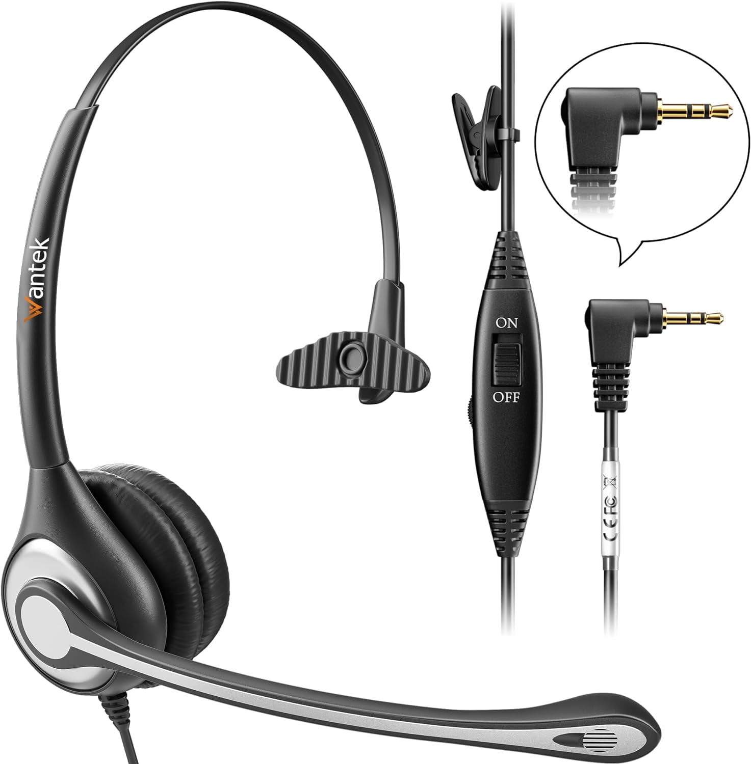 Wantek 2.5mm Telephone Headset with Mic Noise Cancelling, Office Phone