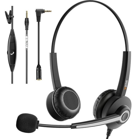 Wantek 2-in-1 Headset with Microphone, Compatible with 2.5mm and 3.5mm Jacks